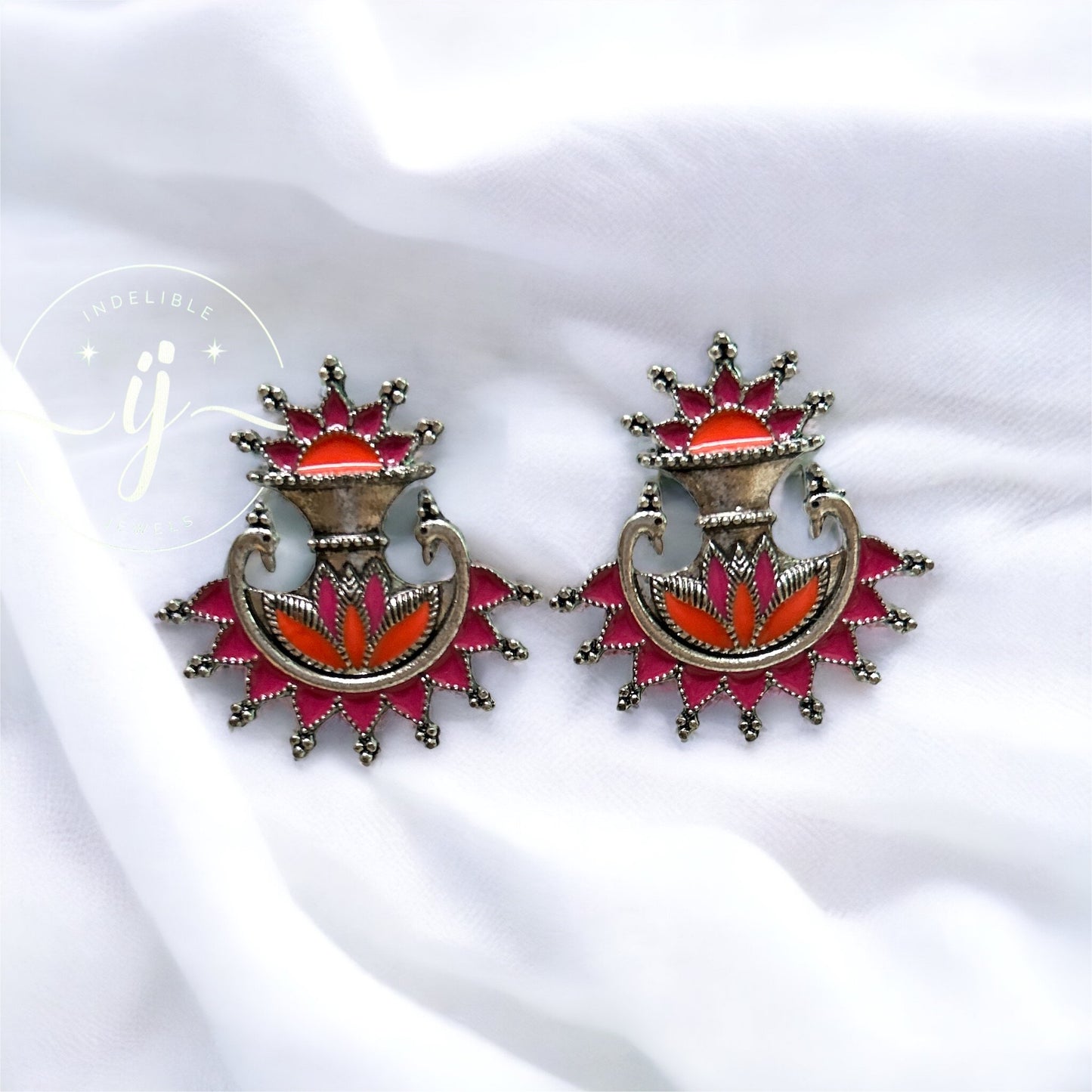 Kalash Style Enamel Art Work Earrings